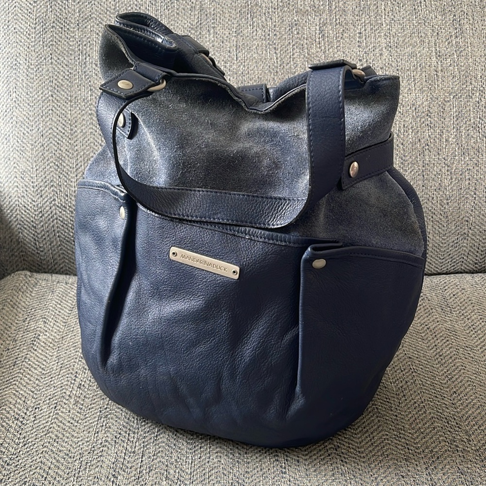 Mandarina Duck Blue Leather/Suede 2Ways (backpack & Handbag) Bag